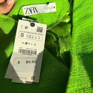 NWT Zara Tweed green SET XS Crop Jacket Blazer + XS skirt